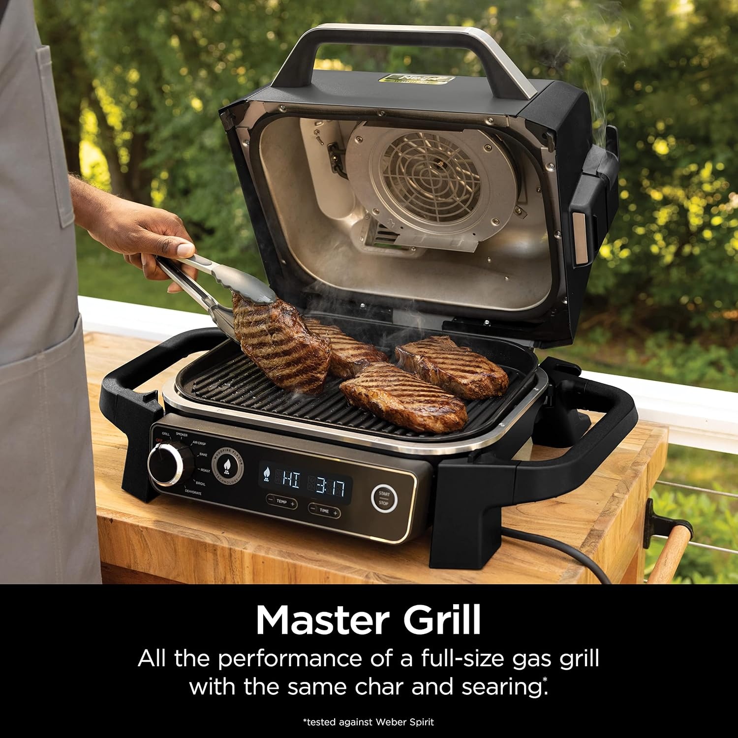 image:imageNinja OG751 Woodfire Pro Outdoor Grill with BuiltIn Thermometer 7in1 Master Grill BBQ SmokerampOutdoor Air Fryer plus BakeRoast DehydrateampBroilWoodfire Technologywith All Purpose Blend Pellets2lb Robust Sample Pellets