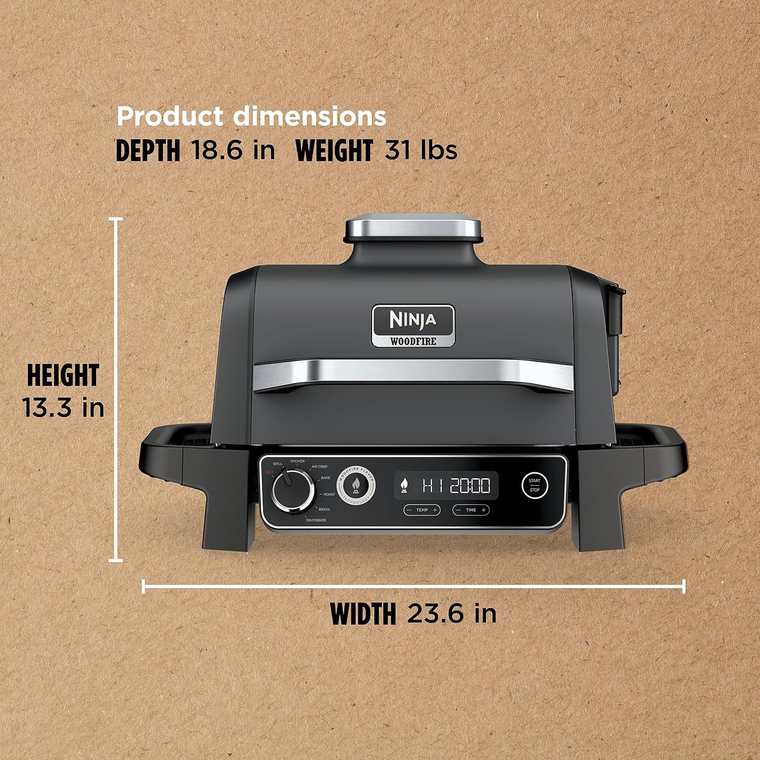 image:imageNinja OG751 Woodfire Pro Outdoor Grill with BuiltIn Thermometer 7in1 Master Grill BBQ SmokerampOutdoor Air Fryer plus BakeRoast DehydrateampBroilWoodfire Technologywith All Purpose Blend Pellets2lb AllPurpose Sample Pellets