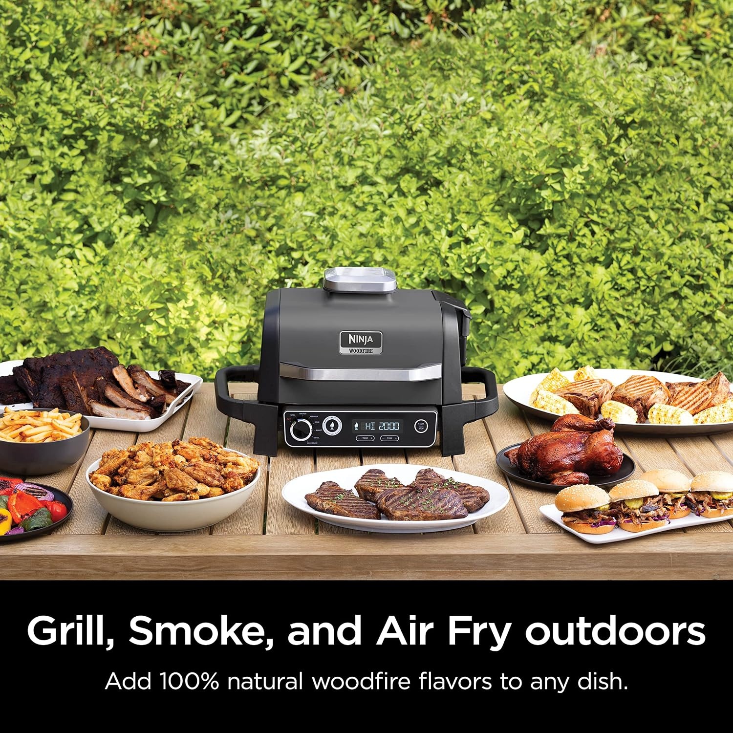image:imageNinja OG751 Woodfire Pro Outdoor Grill with BuiltIn Thermometer 7in1 Master Grill BBQ SmokerampOutdoor Air Fryer plus BakeRoast DehydrateampBroilWoodfire Technologywith All Purpose Blend Pellets2lb AllPurpose Sample Pellets