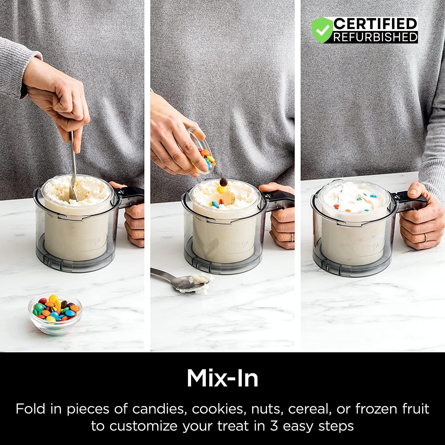image:imageNinja Refurbished NC501 CREAMi Deluxe 11in1 XL Ice Cream Maker Silver Bundle with 2 YR CPS Enhanced Protection Pack Renewed
