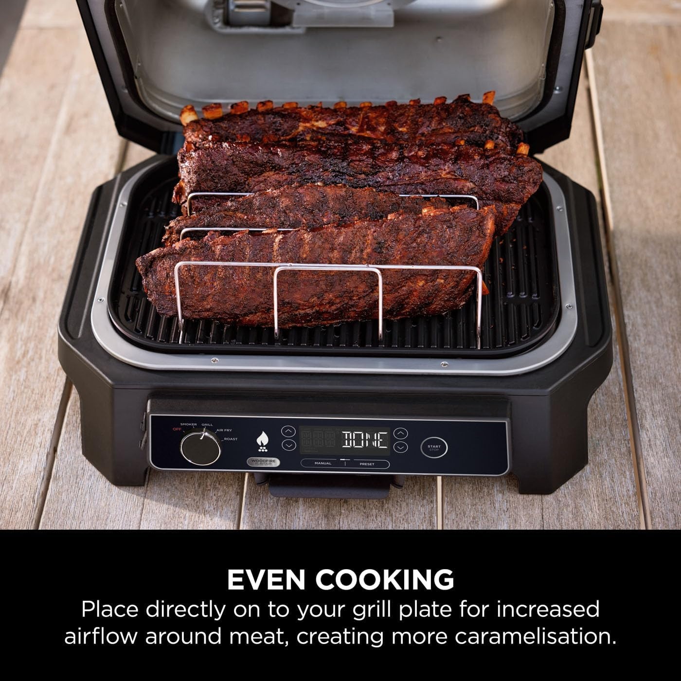 image:imageNinja Woodfire XL Rib Rack for Grilling up to 4 Full Racks of Ribs Easy to Wipe Clean Official Accessory Compatible with Ninja Woodfire XL BBQ Grill OG850 OG901 Black XSKOGXLRBRKEURib Rack