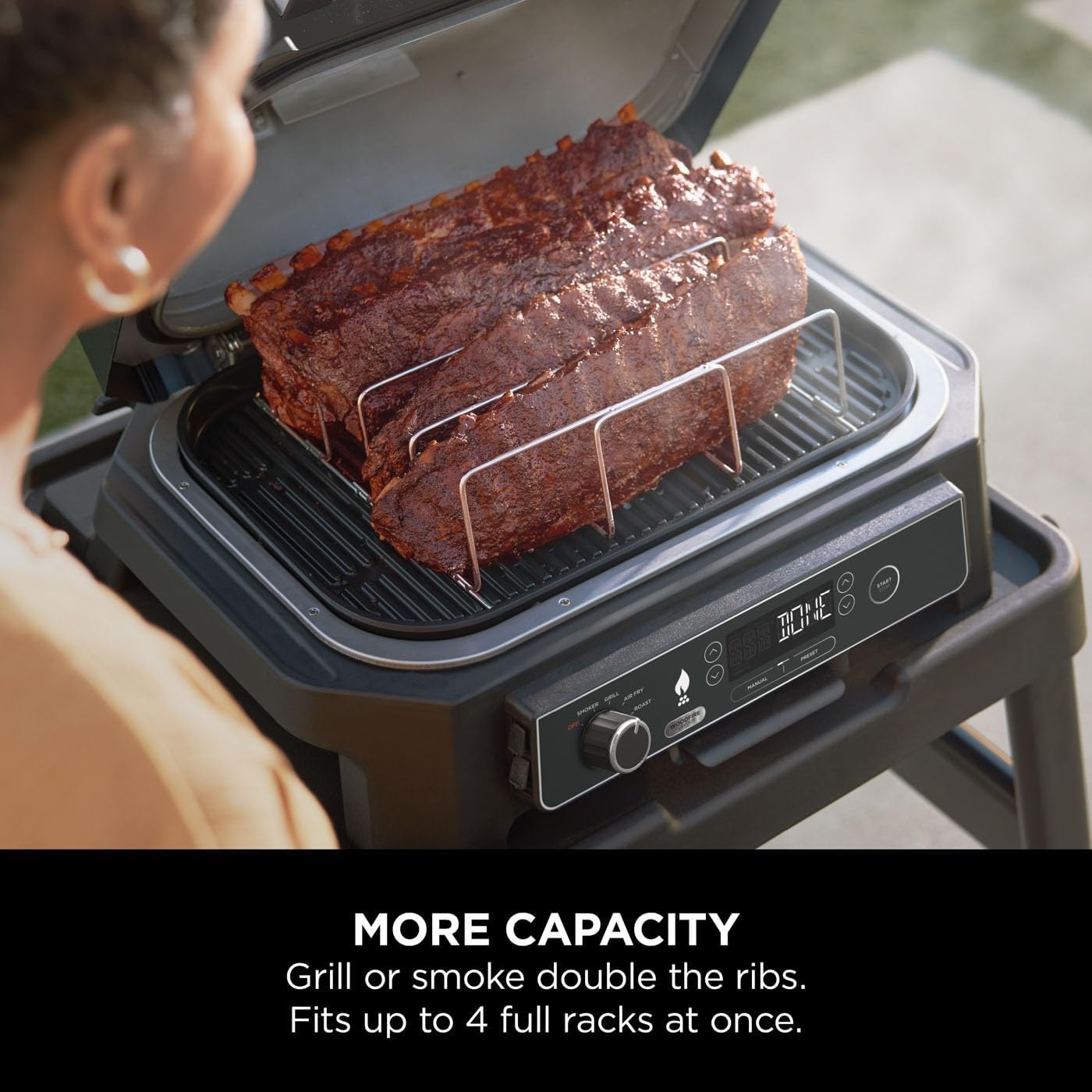 image:imageNinja Woodfire XL Rib Rack for Grilling up to 4 Full Racks of Ribs Easy to Wipe Clean Official Accessory Compatible with Ninja Woodfire XL BBQ Grill OG850 OG901 Black XSKOGXLRBRKEURib Rack