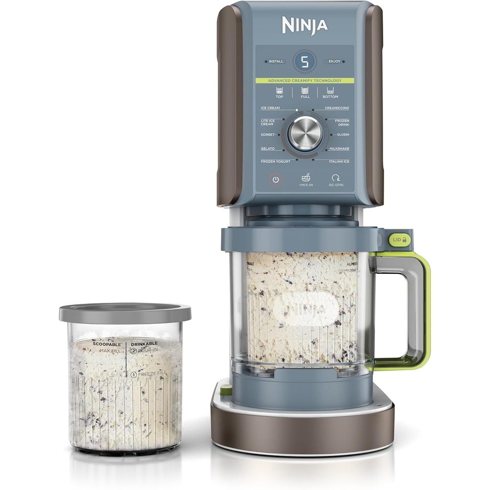 image:imageNinja CREAMi Deluxe Ice Cream Maker 11in1 Create Frozen Desserts Sorbet Milkshakes Yogurt amp More Includes 2 Dishwasher Safe XL 24 Oz Tubs with storage lids Blue NC501ND