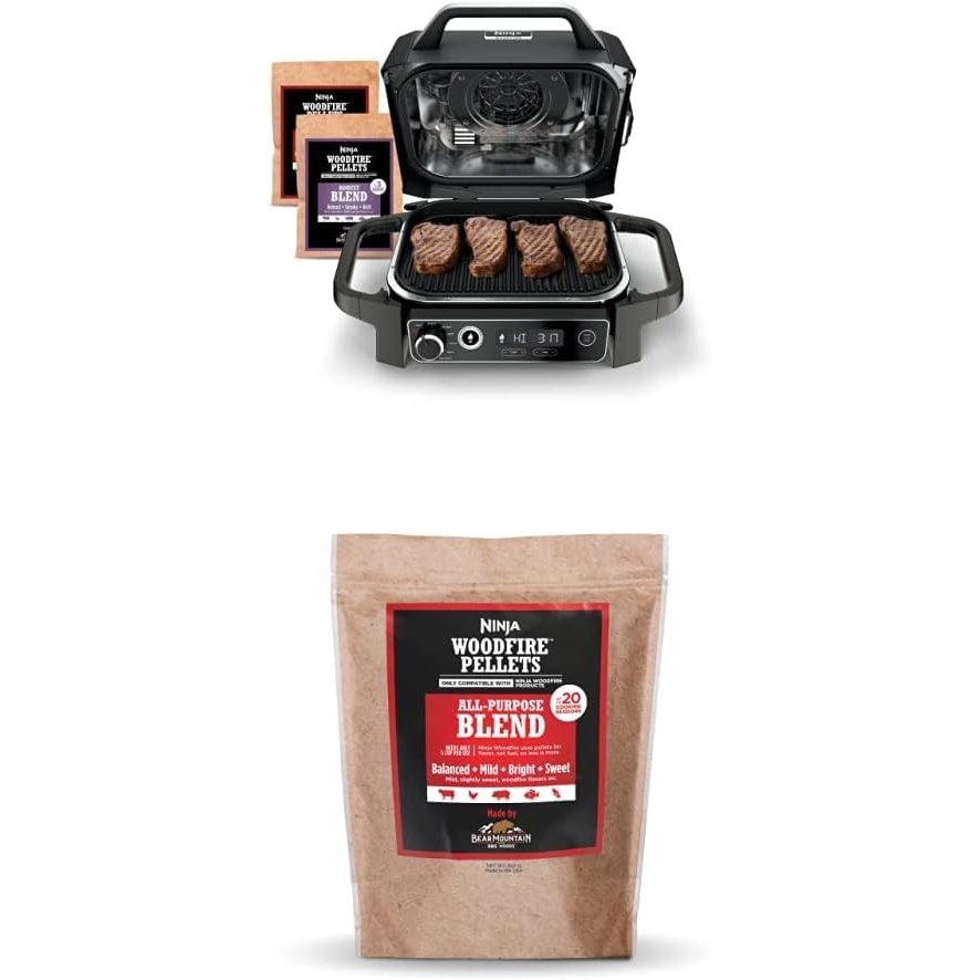 image:imageNinja OG751 Woodfire Pro Outdoor Grill with BuiltIn Thermometer 7in1 Master Grill BBQ SmokerampOutdoor Air Fryer plus BakeRoast DehydrateampBroilWoodfire Technologywith All Purpose Blend Pellets2lb AllPurpose Sample Pellets