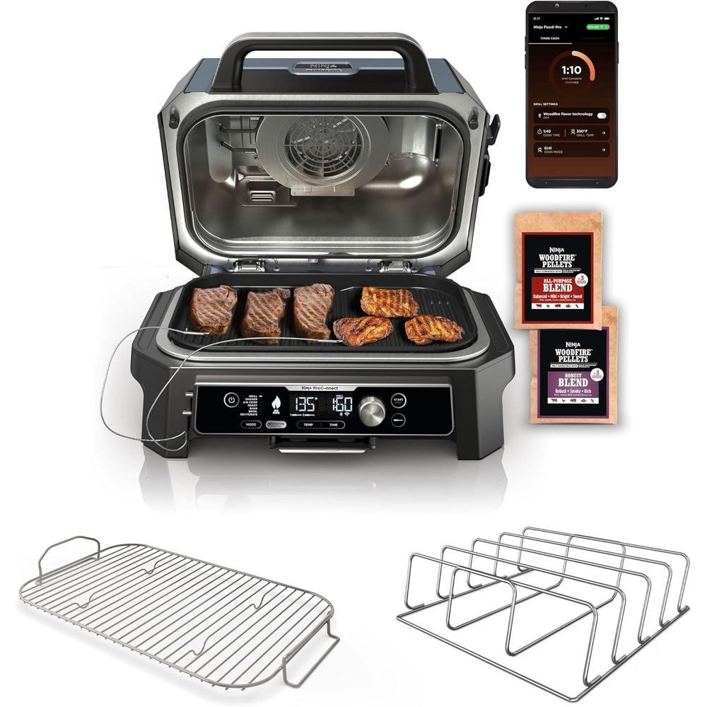 image:imageNinja OG951 Woodfire Pro Connect Premium XL Outdoor Grill amp Smoker amp XSKRACKXL Woodfire Rib Rack amp XSKRSTRKXL Woodfire Roast amp Smoke RackWoodfire Pro Connect XL Grill