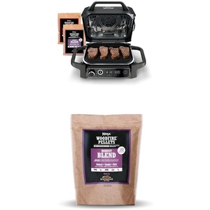 Ninja OG751 Woodfire Pro Outdoor Grill with Built-In Thermometer, 7-in-1 Master Grill, BBQ Smoker&Outdoor Air Fryer plus Bake,Roast, Dehydrate,&Broil,Woodfire Technology,with All Purpose Blend Pellets(2lb Robust + Sample Pellets)