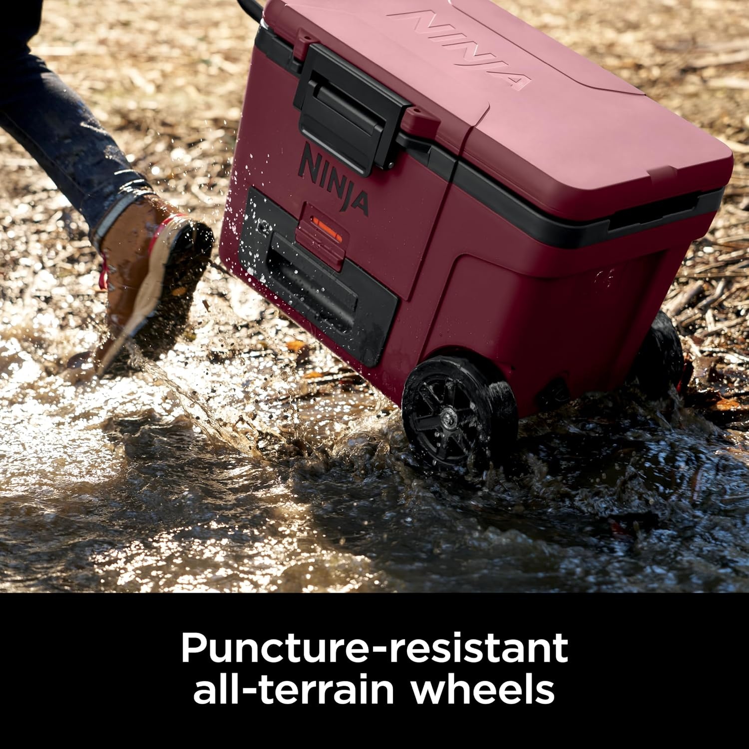 image:imageNinja FrostVault 45qt Cooler with Wheels Dry Storage Drawer Slate GrayMerlot