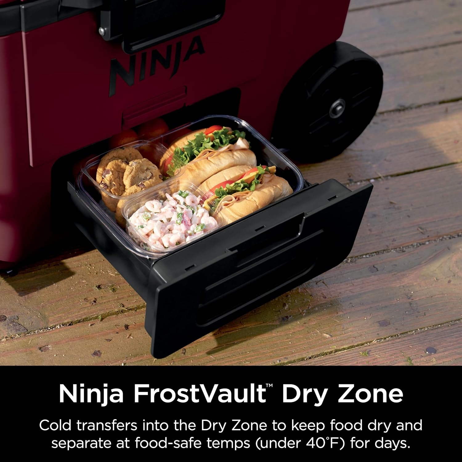 image:imageNinja FrostVault 45qt Cooler with Wheels Dry Storage Drawer Slate GrayMerlot