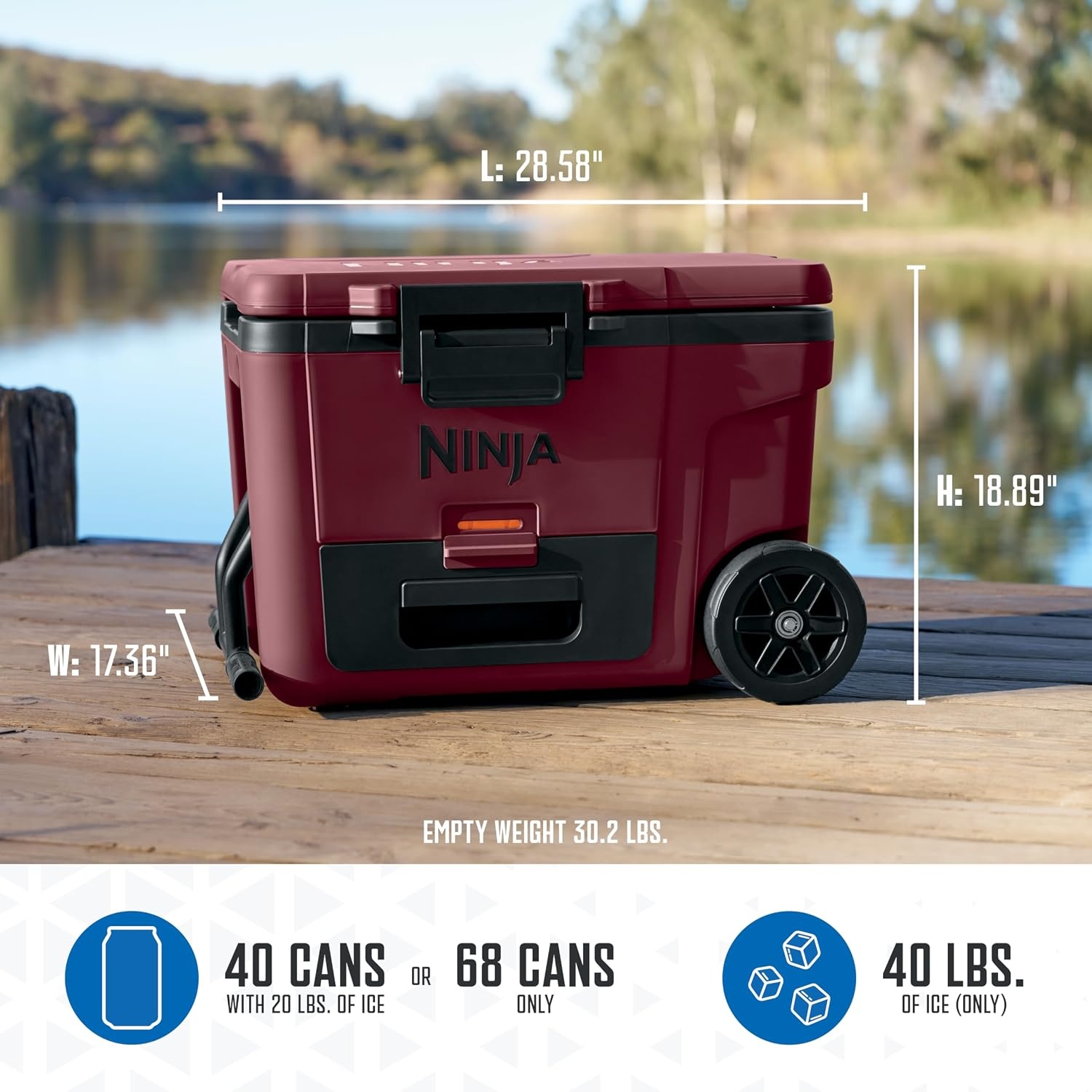 image:imageNinja FrostVault 45qt Cooler with Wheels Dry Storage Drawer Slate GrayMerlot