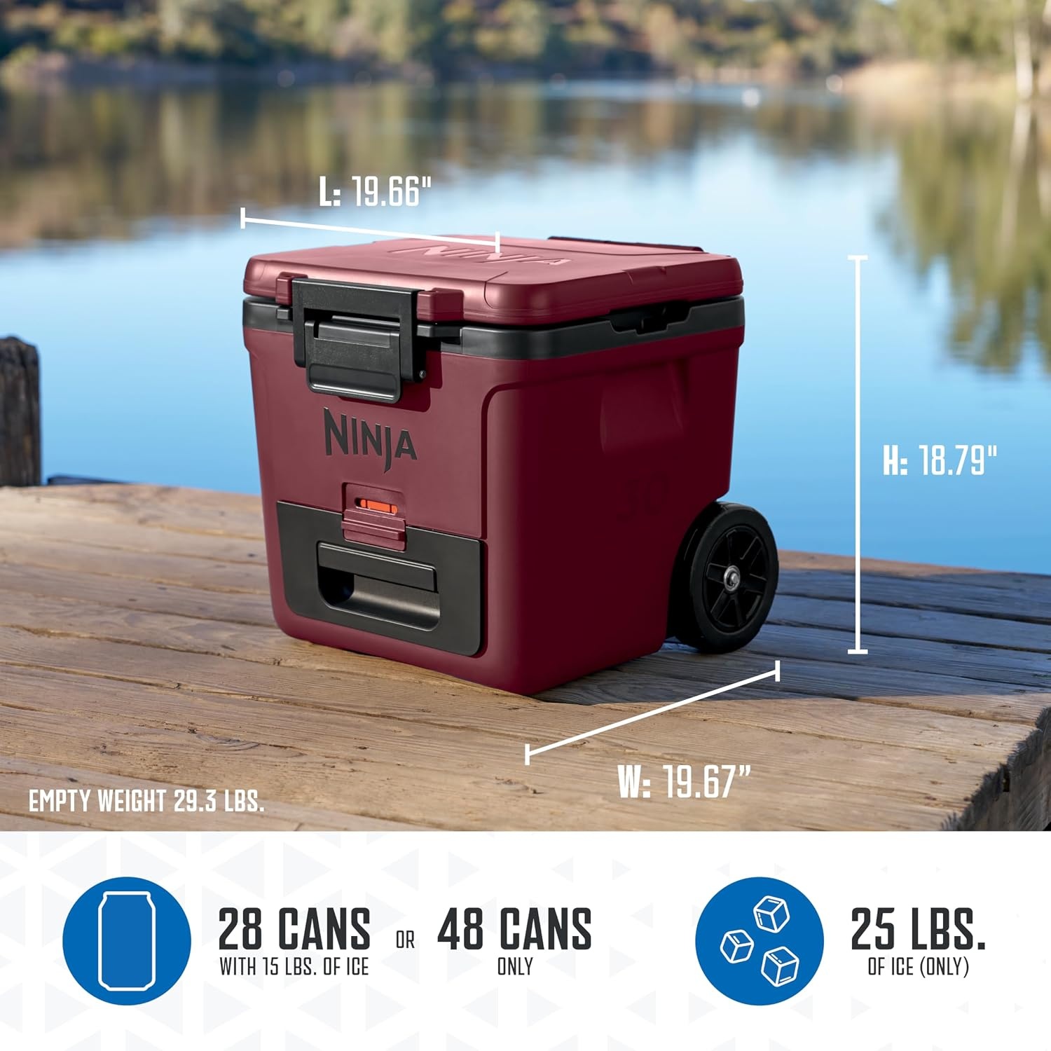 image:imageNinja FrostVault 45qt Cooler with Wheels Dry Storage Drawer Slate GrayMerlot