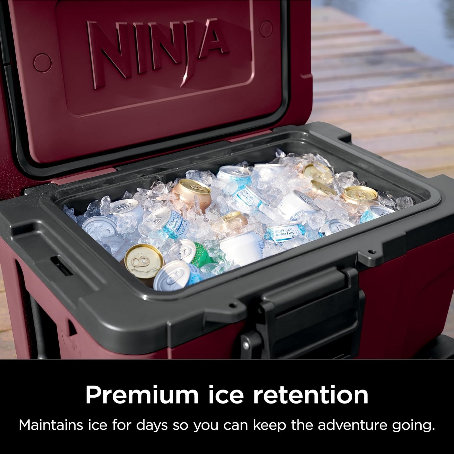 image:imageNinja FrostVault 45qt Cooler with Wheels Dry Storage Drawer Slate GrayMerlot