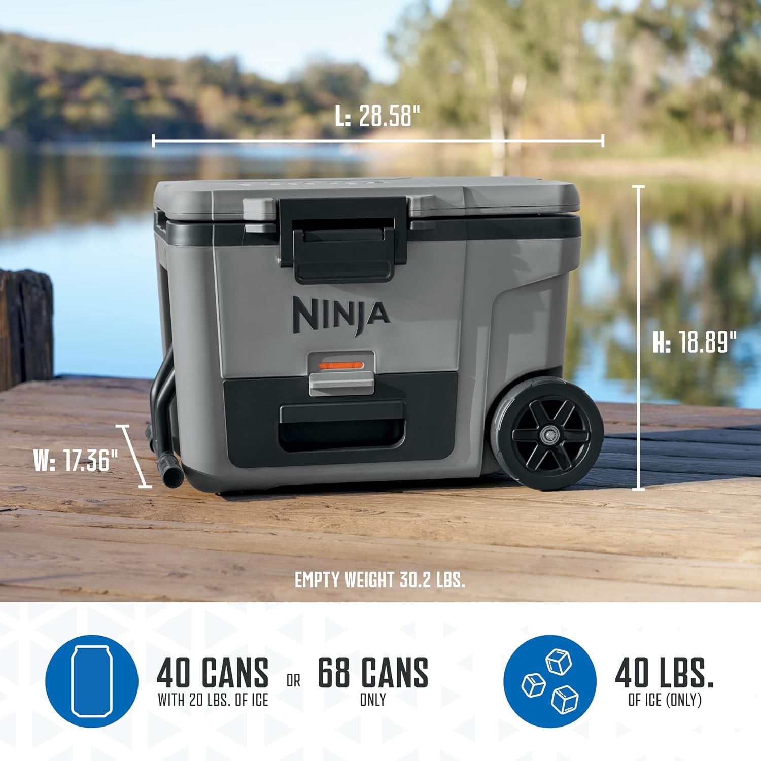 image:imageNinja FrostVault 45qt Cooler with Wheels Dry Storage Drawer Slate GraySlate Gray