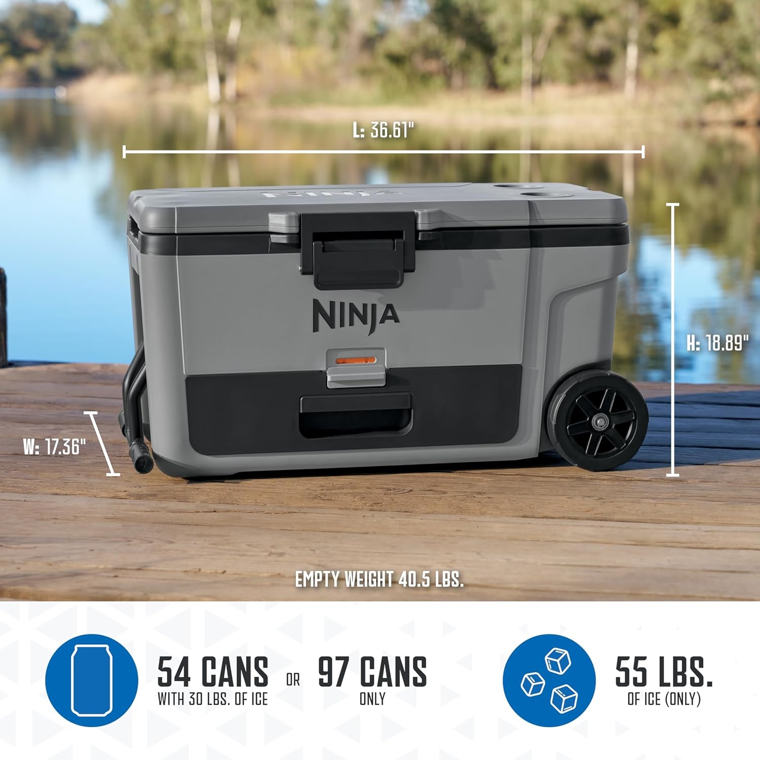 image:imageNinja FrostVault 45qt Cooler with Wheels Dry Storage Drawer Slate GraySlate Gray