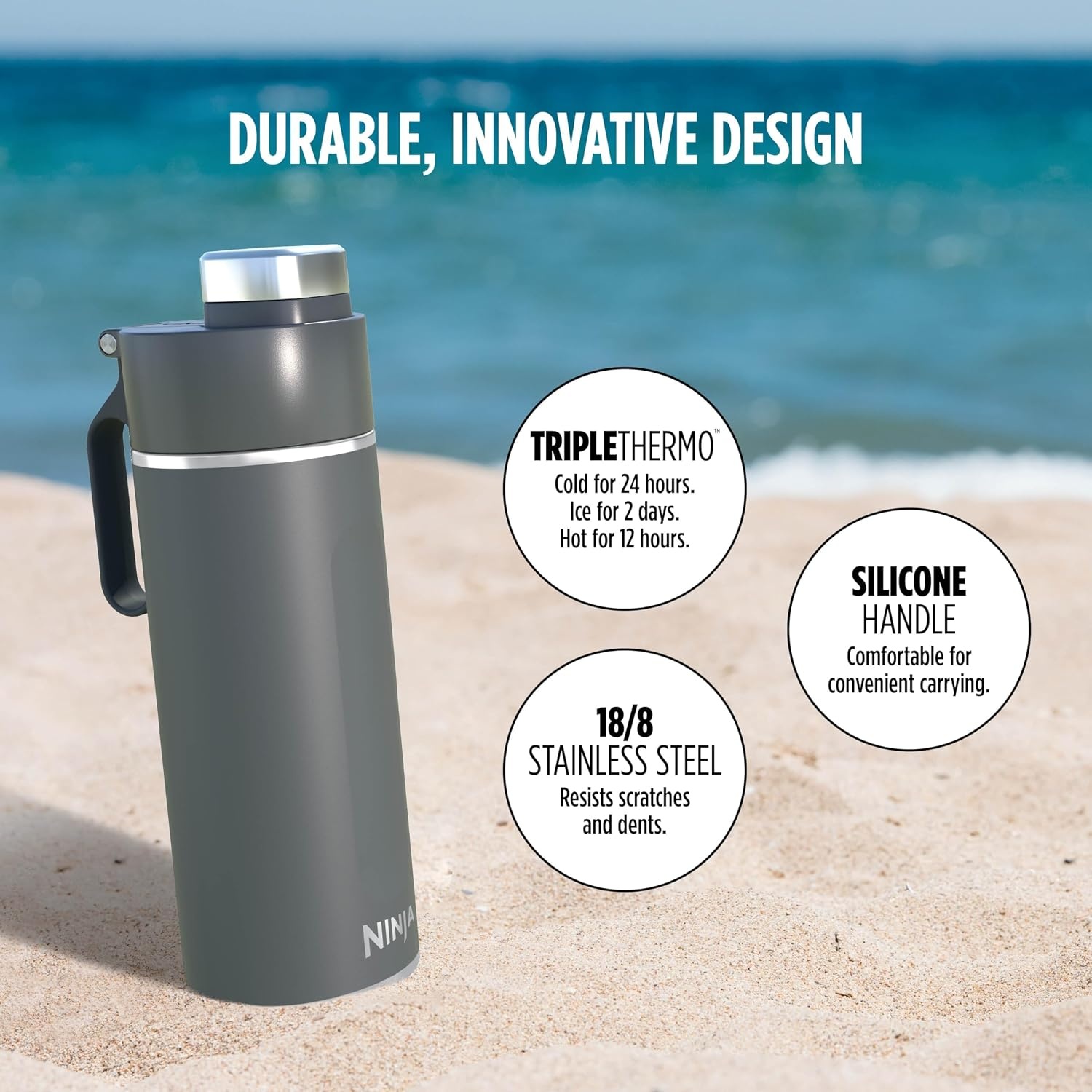 image:imageNinja DW2401GY Thirsti 24oz Travel Water Bottle For Carbonated Sparkling Drinks Colder and Fizzier Longer Leak Proof 24 Hrs Cold Dishwasher Safe Stainless Steel Insulated Tumbler Charcoal GrayGray