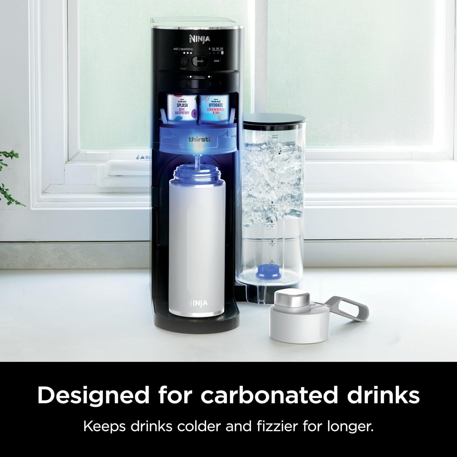 image:imageNinja DW2401GY Thirsti 24oz Travel Water Bottle For Carbonated Sparkling Drinks Colder and Fizzier Longer Leak Proof 24 Hrs Cold Dishwasher Safe Stainless Steel Insulated Tumbler Charcoal GrayWhite