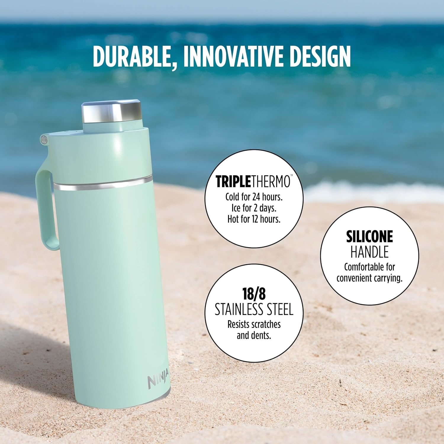 image:imageNinja DW2401GY Thirsti 24oz Travel Water Bottle For Carbonated Sparkling Drinks Colder and Fizzier Longer Leak Proof 24 Hrs Cold Dishwasher Safe Stainless Steel Insulated Tumbler Charcoal GrayMint