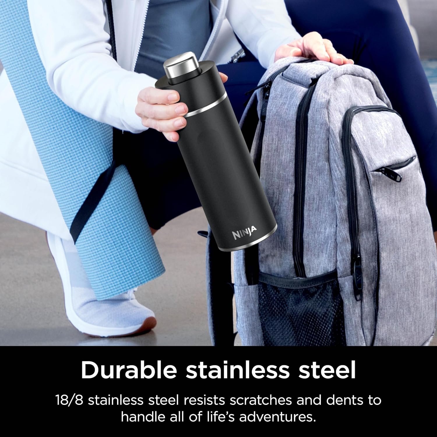 image:imageNinja DW2401GY Thirsti 24oz Travel Water Bottle For Carbonated Sparkling Drinks Colder and Fizzier Longer Leak Proof 24 Hrs Cold Dishwasher Safe Stainless Steel Insulated Tumbler Charcoal GrayBlack