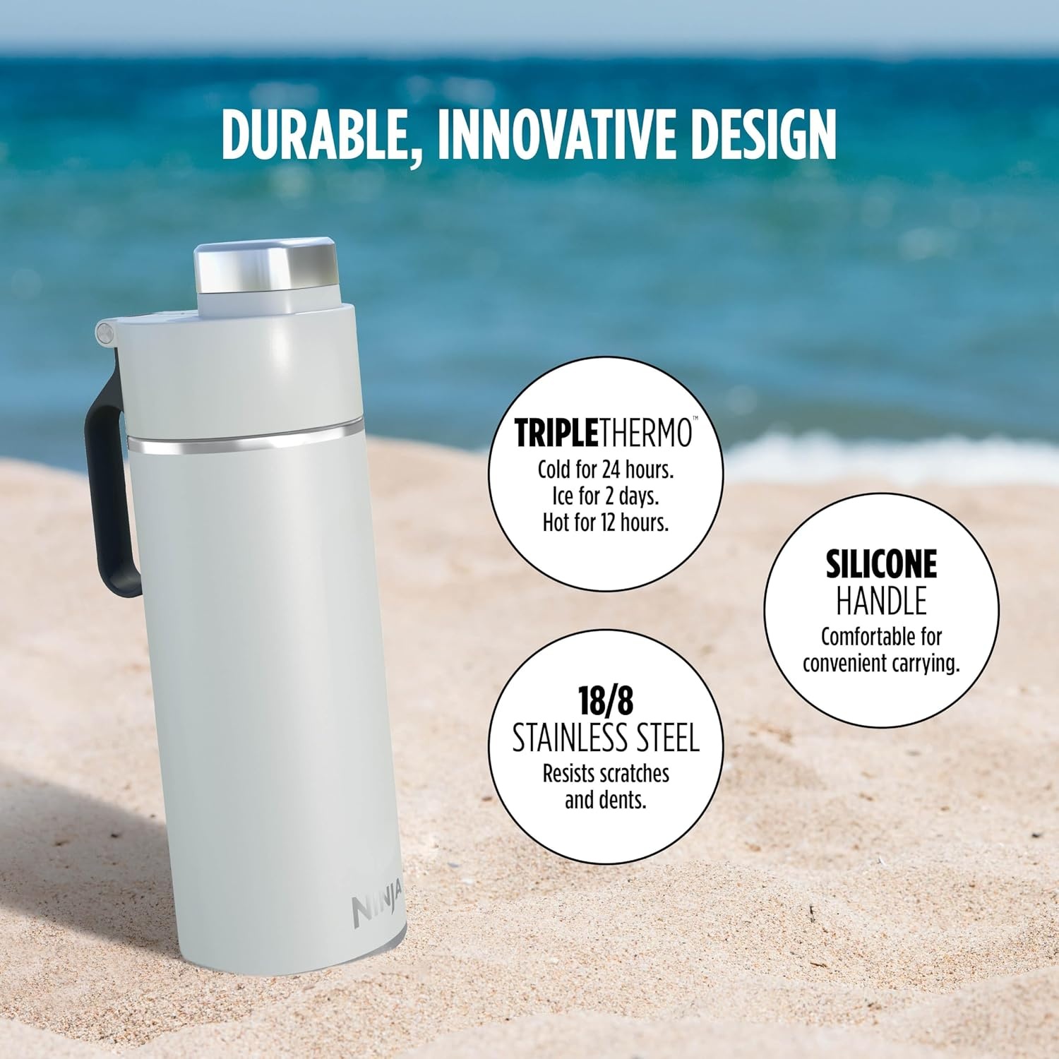 image:imageNinja DW2401GY Thirsti 24oz Travel Water Bottle For Carbonated Sparkling Drinks Colder and Fizzier Longer Leak Proof 24 Hrs Cold Dishwasher Safe Stainless Steel Insulated Tumbler Charcoal GrayWhite