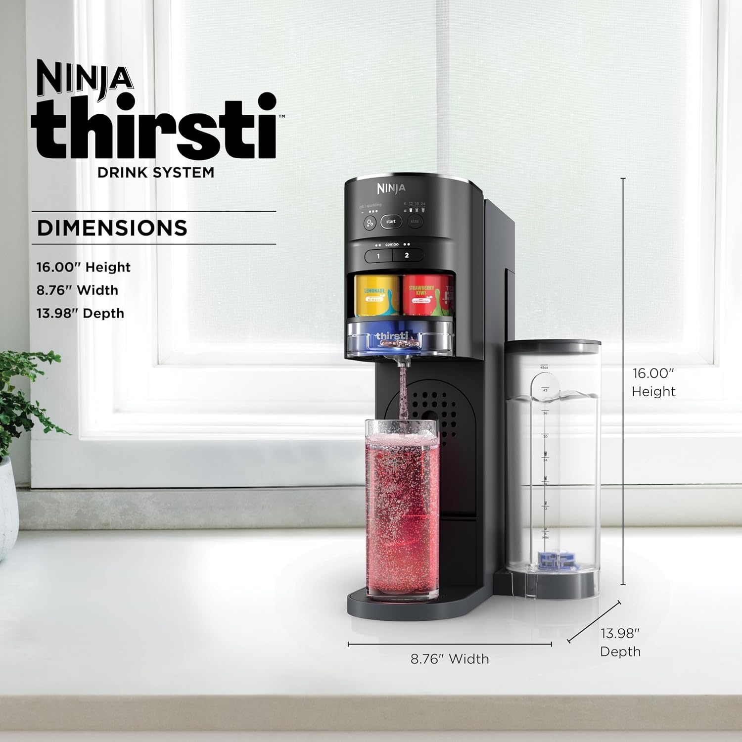image:imageNinja Thirsti Drink System Soda Maker Create Unique Sparkling amp Still Drinks Personalize Size amp Flavor Carbonated Water Machine 60L CO2 Cylinder amp Variety of Flavored Water Drops Black WC1001Black