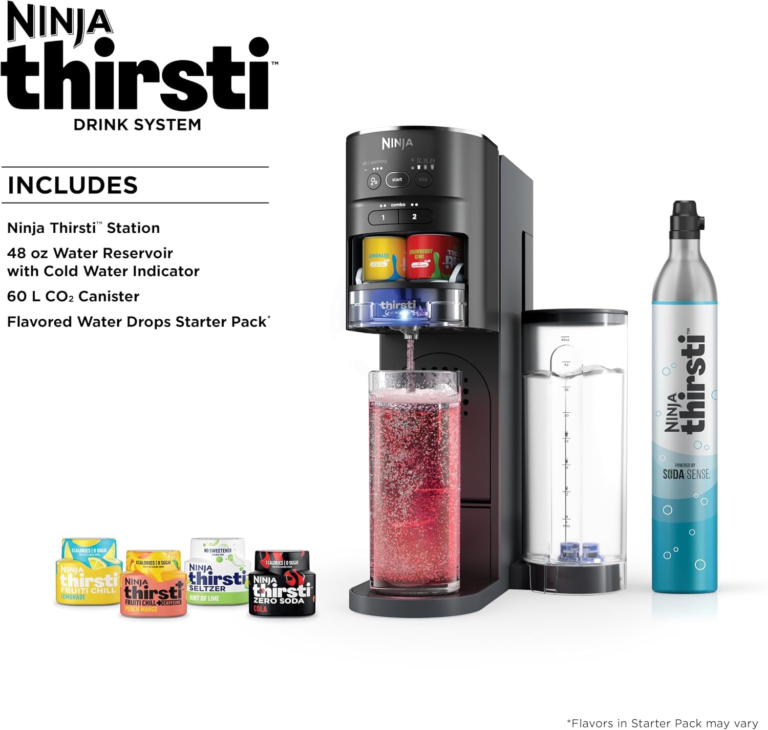 image:imageNinja Thirsti Drink System Soda Maker Create Unique Sparkling amp Still Drinks Personalize Size amp Flavor Carbonated Water Machine 60L CO2 Cylinder amp Variety of Flavored Water Drops Black WC1001Black