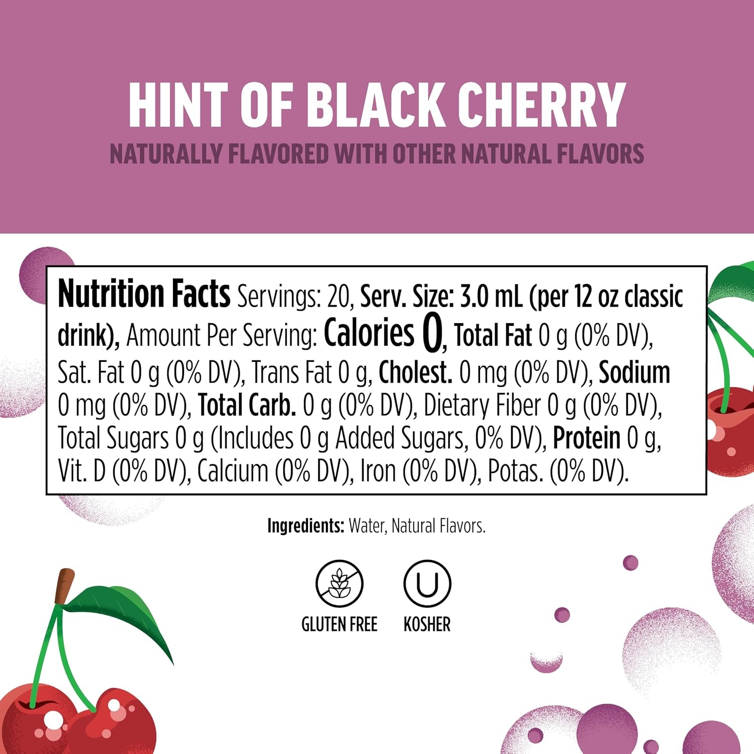 image:imageNinja Thirsti Flavored Water Drops SELTZER Black Cherry Crisp and Refreshing Sparkling Water Zero Calories Zero Sugar Zero Sweeteners Makes 20 12oz drinks 3 Pack WCFCHYAMBlack Cherry