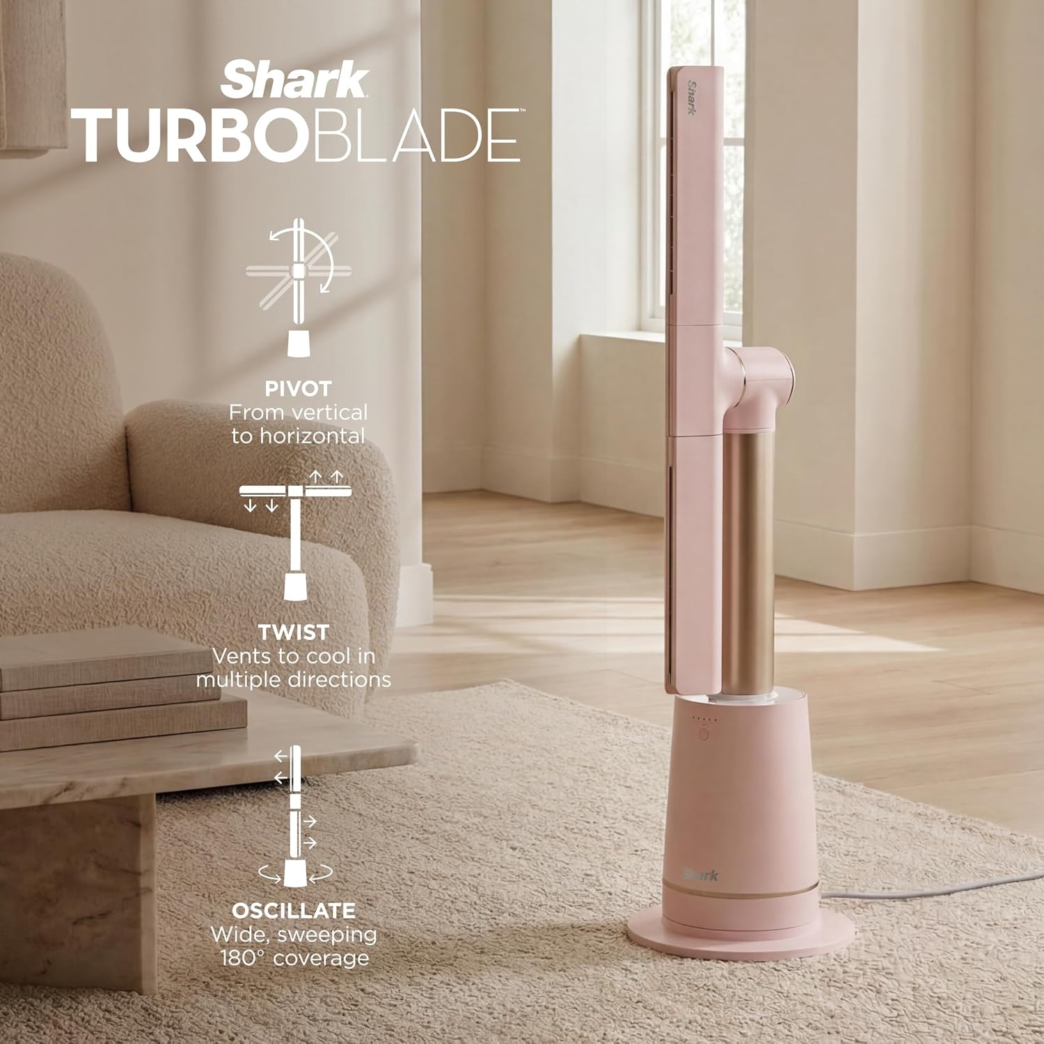 image:imageShark TurboBlade Bladeless Tower Fan Charcoal TF202SBlush