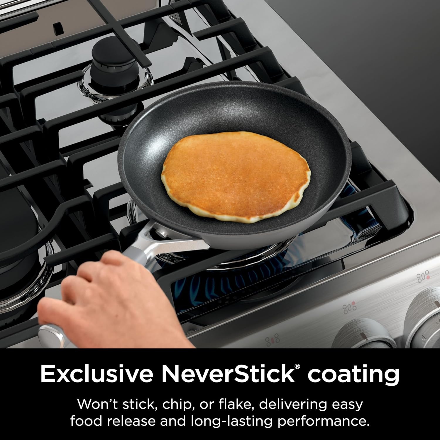image:imageNinja CW60020 NeverStick Comfort Grip 8 Fry Pan Nonstick Durable Scratch Resistant Dishwasher Safe Oven Safe to 400F Silicone Handles Grey10 Piece Set