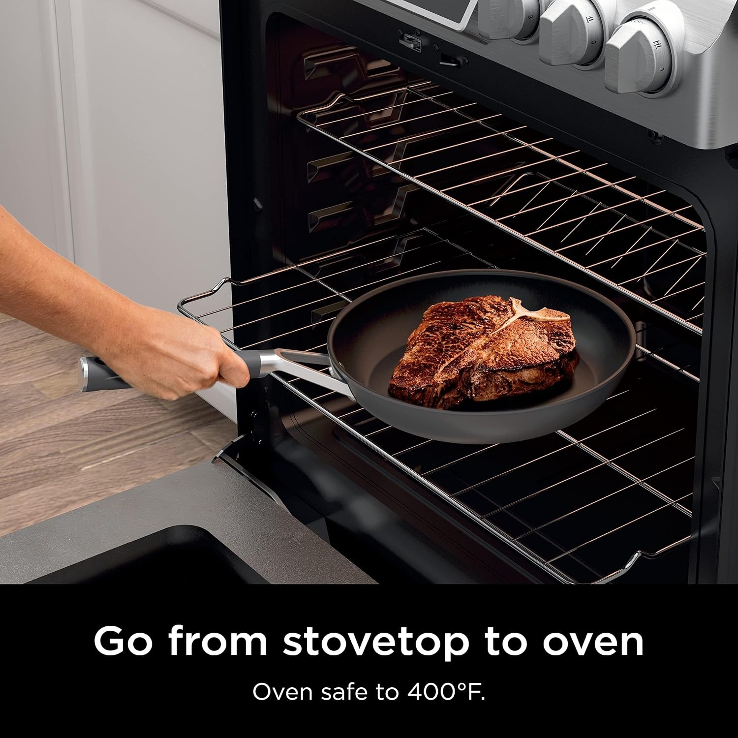 image:imageNinja CW60020 NeverStick Comfort Grip 8 Fry Pan Nonstick Durable Scratch Resistant Dishwasher Safe Oven Safe to 400F Silicone Handles Grey10 Piece Set