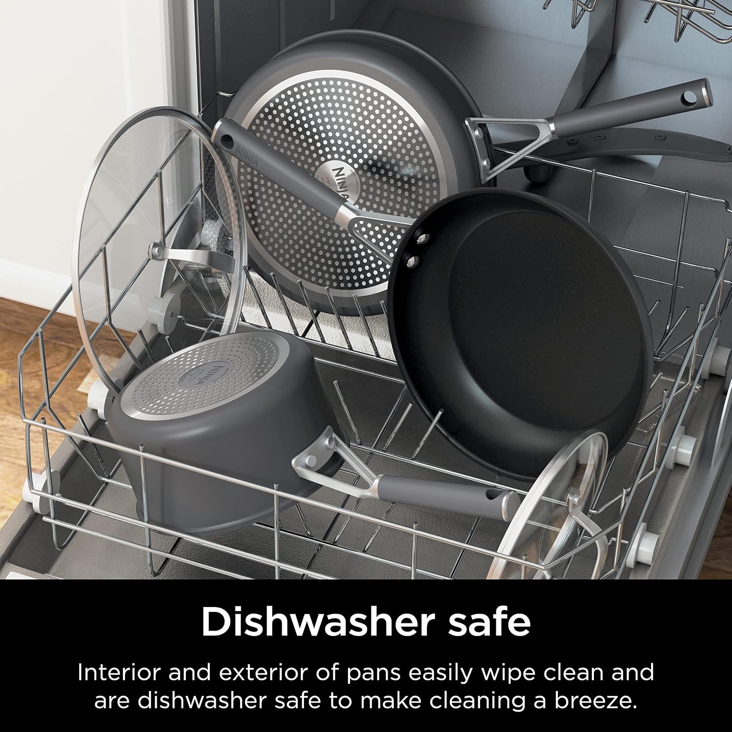 image:imageNinja CW60020 NeverStick Comfort Grip 8 Fry Pan Nonstick Durable Scratch Resistant Dishwasher Safe Oven Safe to 400F Silicone Handles Grey8 Fry Pan