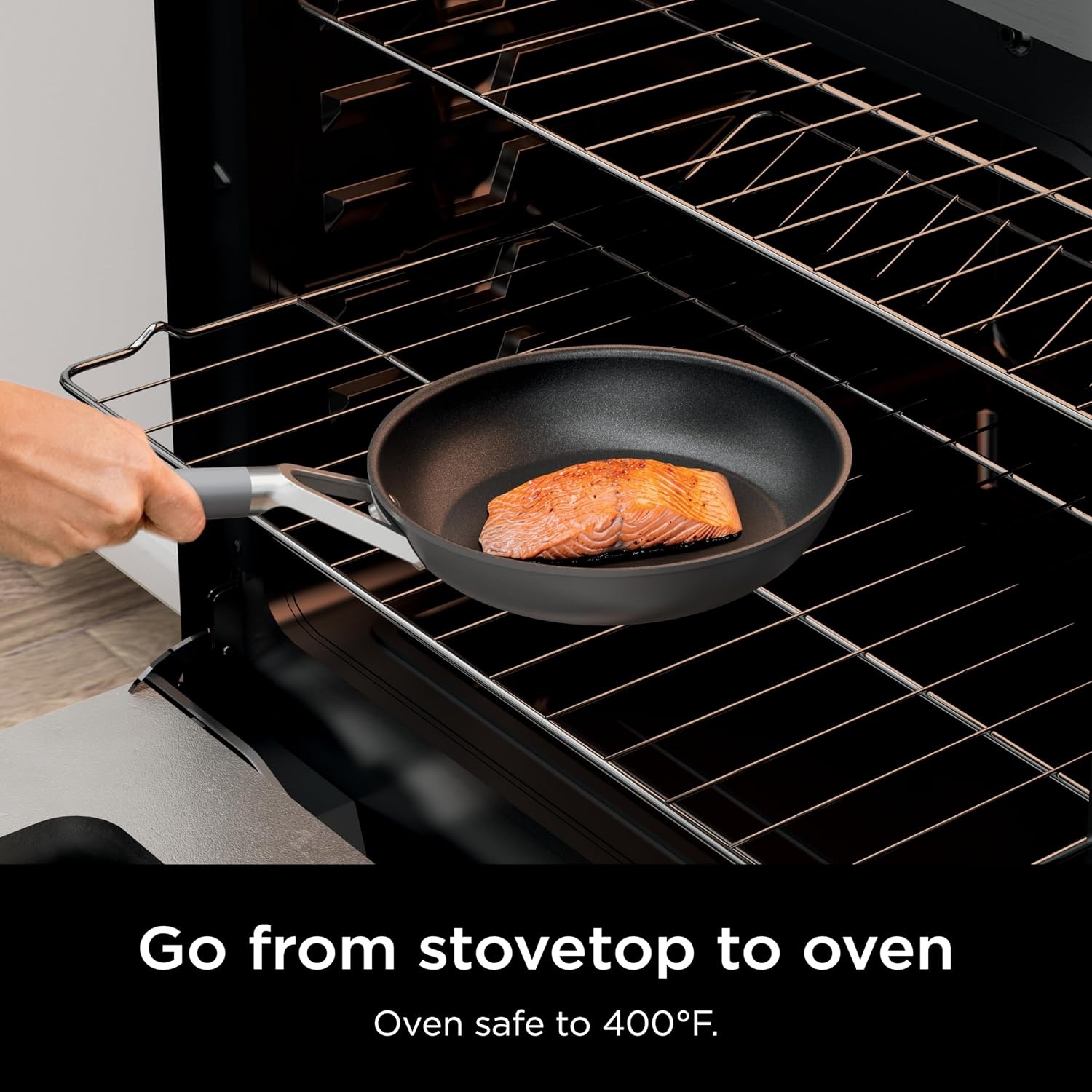 image:imageNinja CW60020 NeverStick Comfort Grip 8 Fry Pan Nonstick Durable Scratch Resistant Dishwasher Safe Oven Safe to 400F Silicone Handles Grey8 Fry Pan