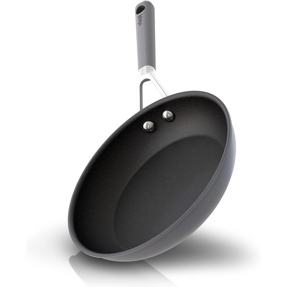 image:imageNinja CW60020 NeverStick Comfort Grip 8 Fry Pan Nonstick Durable Scratch Resistant Dishwasher Safe Oven Safe to 400F Silicone Handles Grey8 Fry Pan