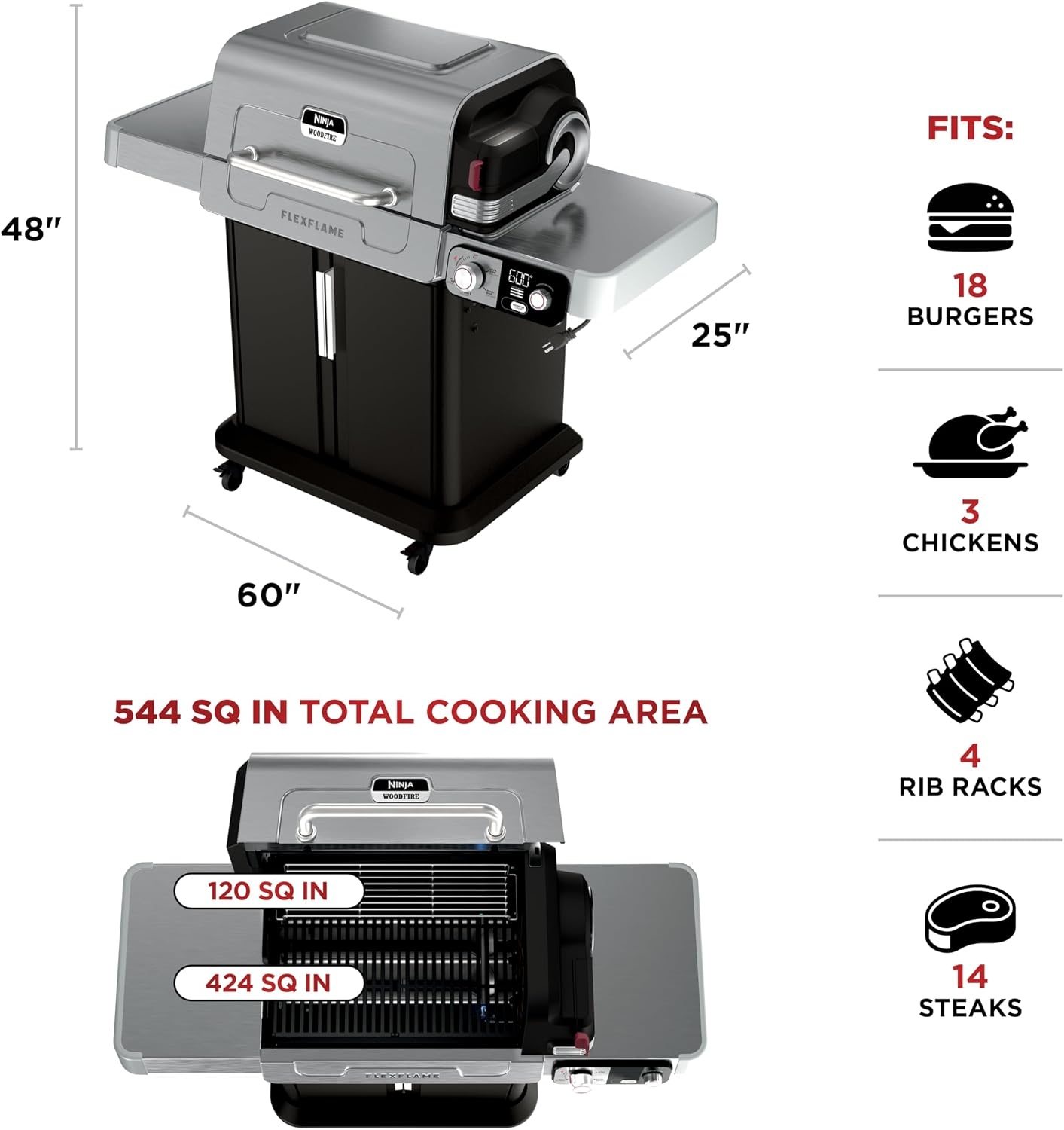 image:imageNinja FlexFlame Master Grill Pack Electric amp Propane 5in1 Cooking System Includes FlexFlame Premium Grill Grate Half Griddle Expandable Roast amp Smoke Rack