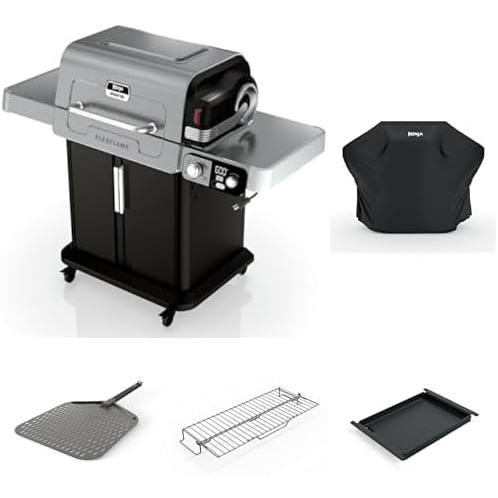 image:imageNinja FlexFlame Master Grill Pack Electric amp Propane 5in1 Cooking System Includes FlexFlame Premium Grill Cover 16 Perforated Pizza Peel Half Griddle Expandable Roast amp Smoke Rack
