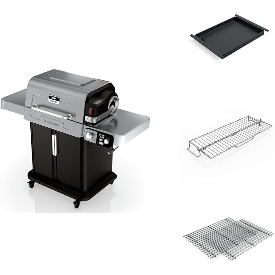 image:imageNinja FlexFlame Master Grill Pack Electric amp Propane 5in1 Cooking System Includes FlexFlame Premium Grill Grate Half Griddle Expandable Roast amp Smoke Rack