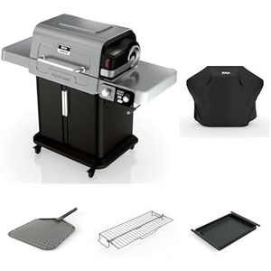Ninja FlexFlame, Master Grill Pack, Electric & Propane 5-in-1 Cooking System Includes FlexFlame Premium Grill Cover, 16″ Perforated Pizza Peel, Half Griddle, Expandable Roast & Smoke Rack