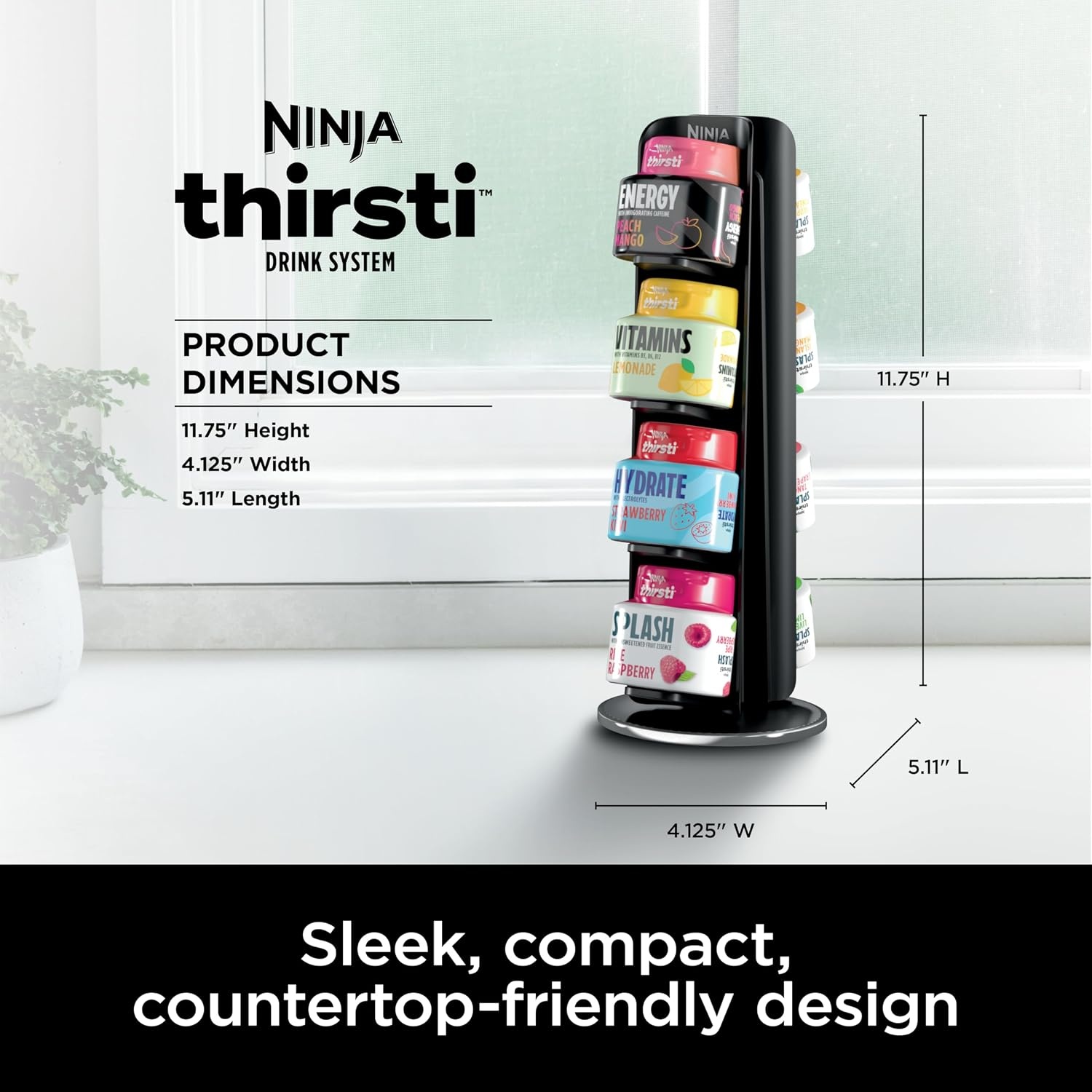 image:imageNinja WCX08 Thirsti 360 8Flavor Storage Holder Black511 in L x 4125 in W x 1175 in H