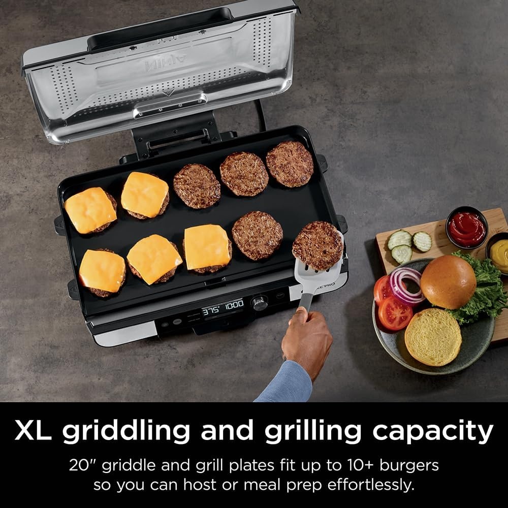 image:imageNinja GX101 Sizzle Pro XL 20Inch Indoor Griddle Grill Silver Renewed Bundle with 2 YR CPS Enhanced Protection Pack