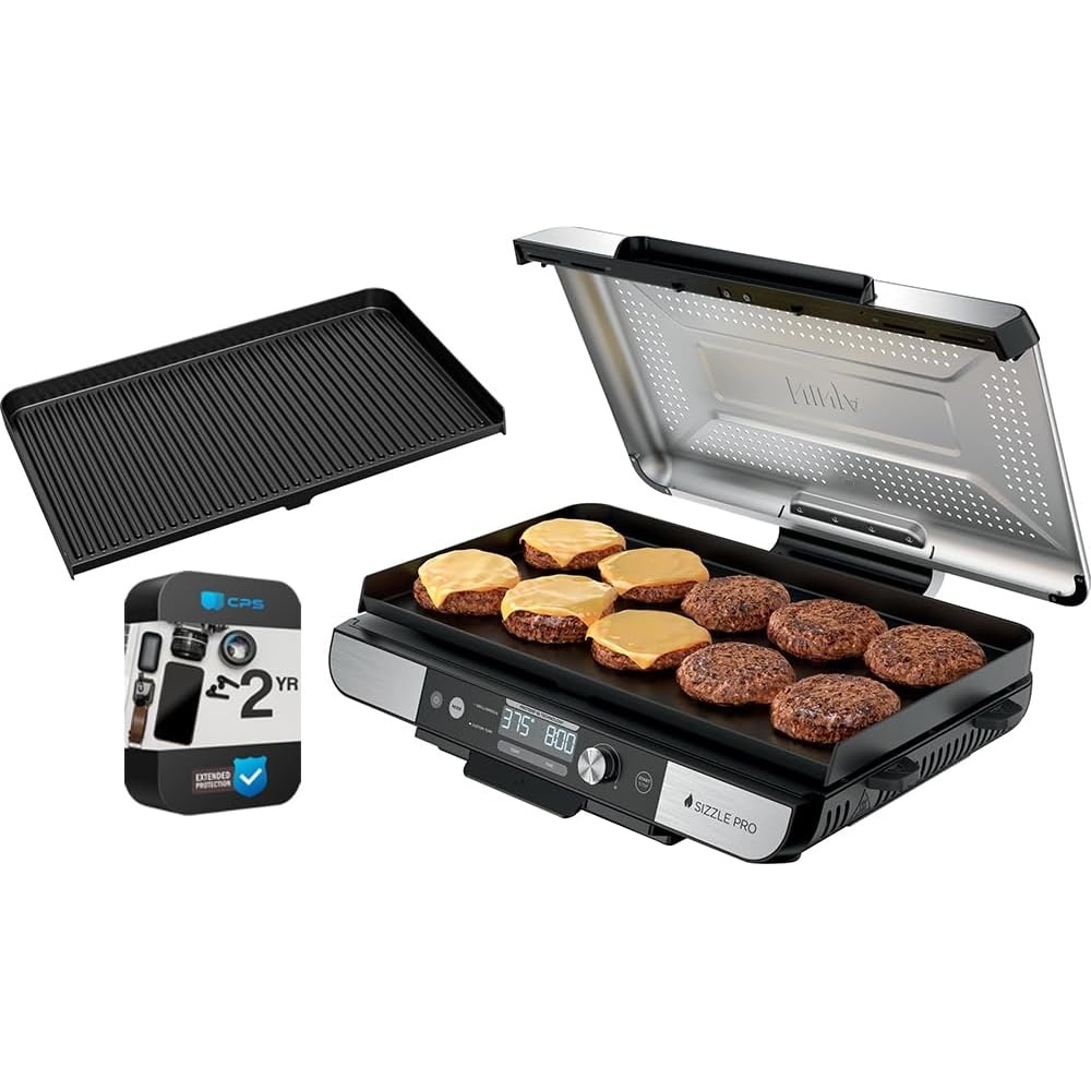 image:imageNinja GX101 Sizzle Pro XL 20Inch Indoor Griddle Grill Silver Renewed Bundle with 2 YR CPS Enhanced Protection Pack