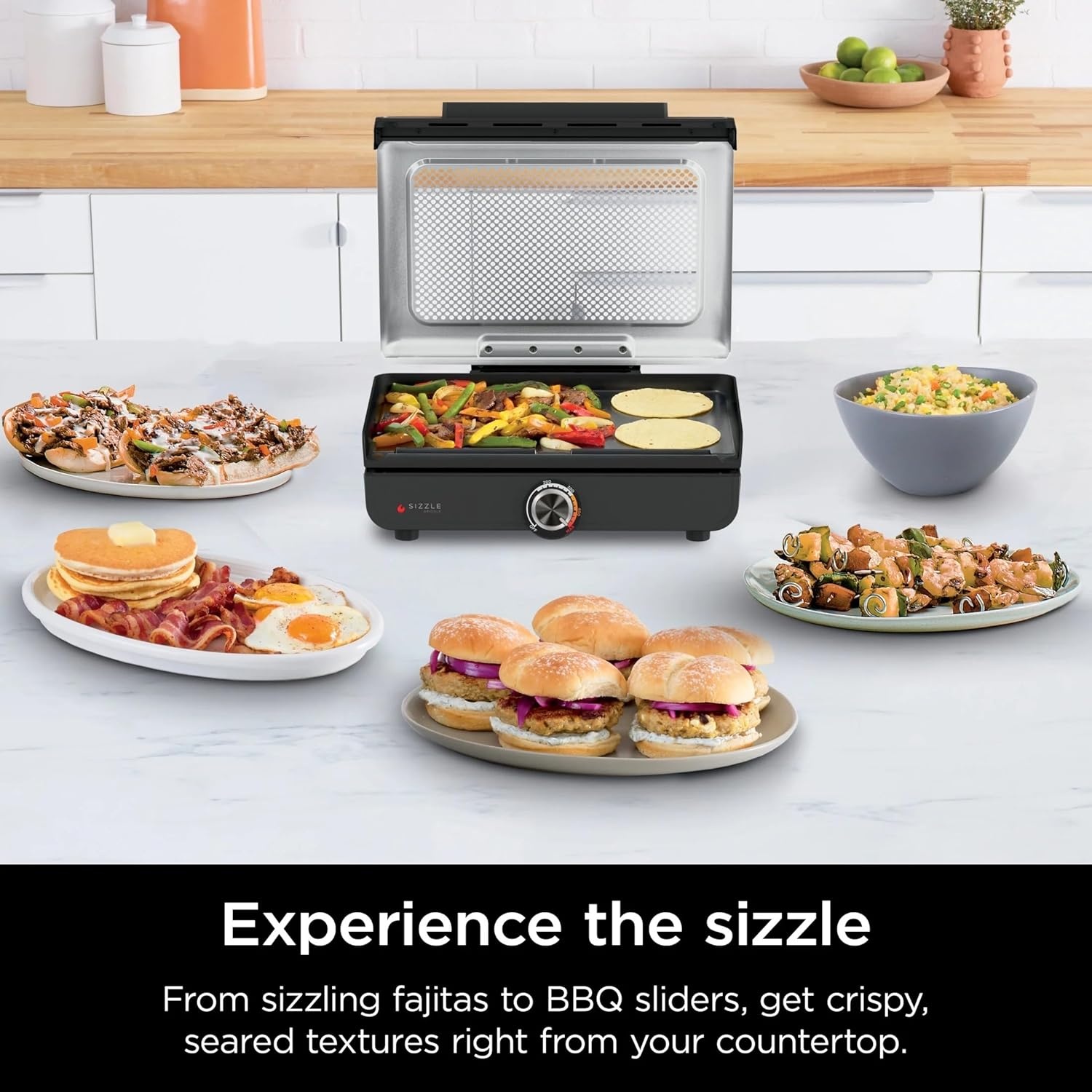 image:imageNinja Sizzle Indoor Griddle 14 Electric Grill For Eggs Burgers Bacon Pancakes Veggies and More Nonstick Dishwasher Safe 500F Even Cooking GR100