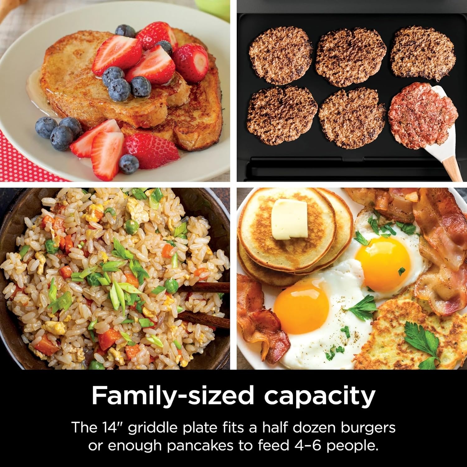 image:imageNinja Sizzle Indoor Griddle 14 Electric Grill For Eggs Burgers Bacon Pancakes Veggies and More Nonstick Dishwasher Safe 500F Even Cooking GR100