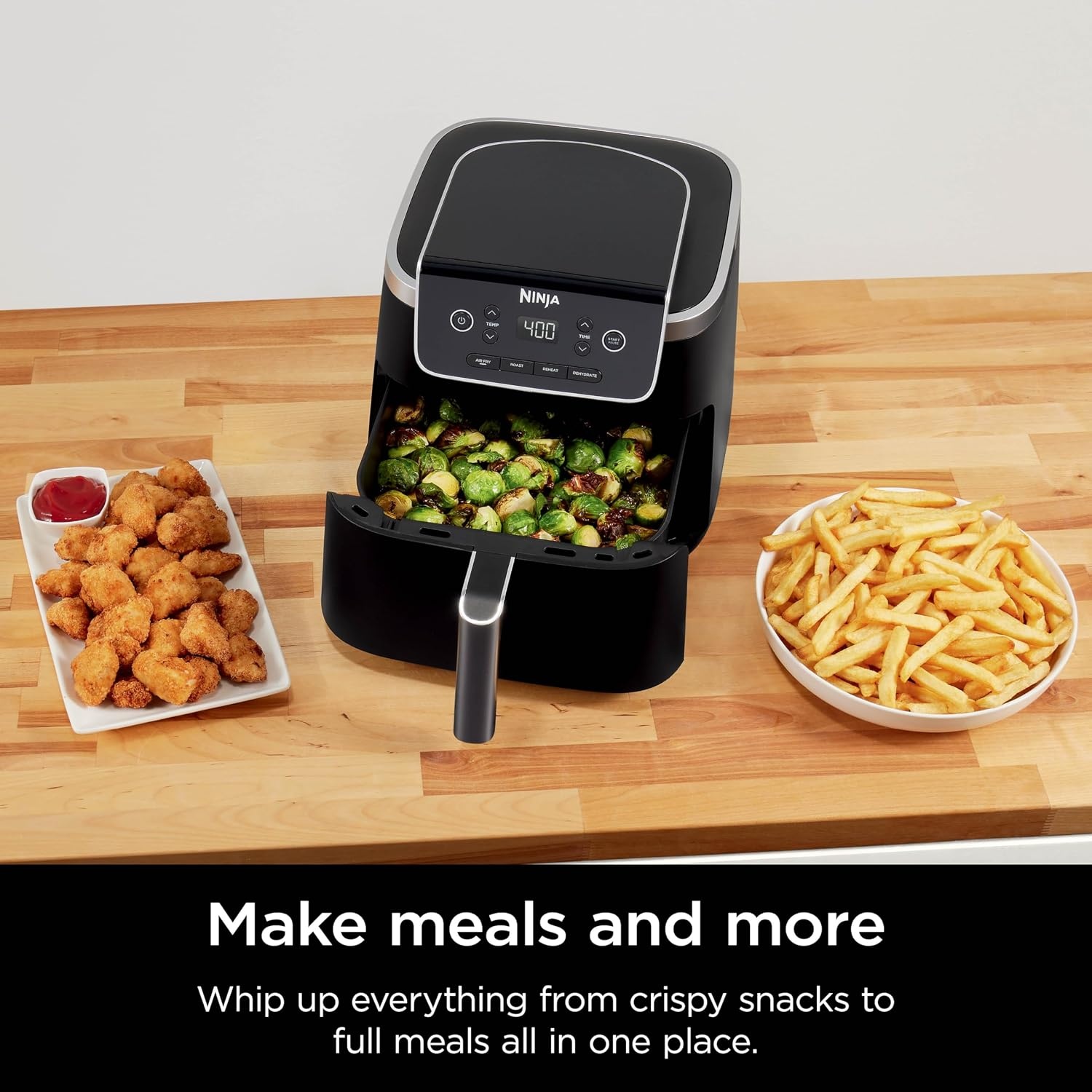 image:imageNinja Air Fryer Pro 4in1 Capacity 5 m2 47 Litres Outdoor Roast BBQ Heating Drainage BBQ Air Crisp Technology Nonstick Basket and Crispy Griddle Grey