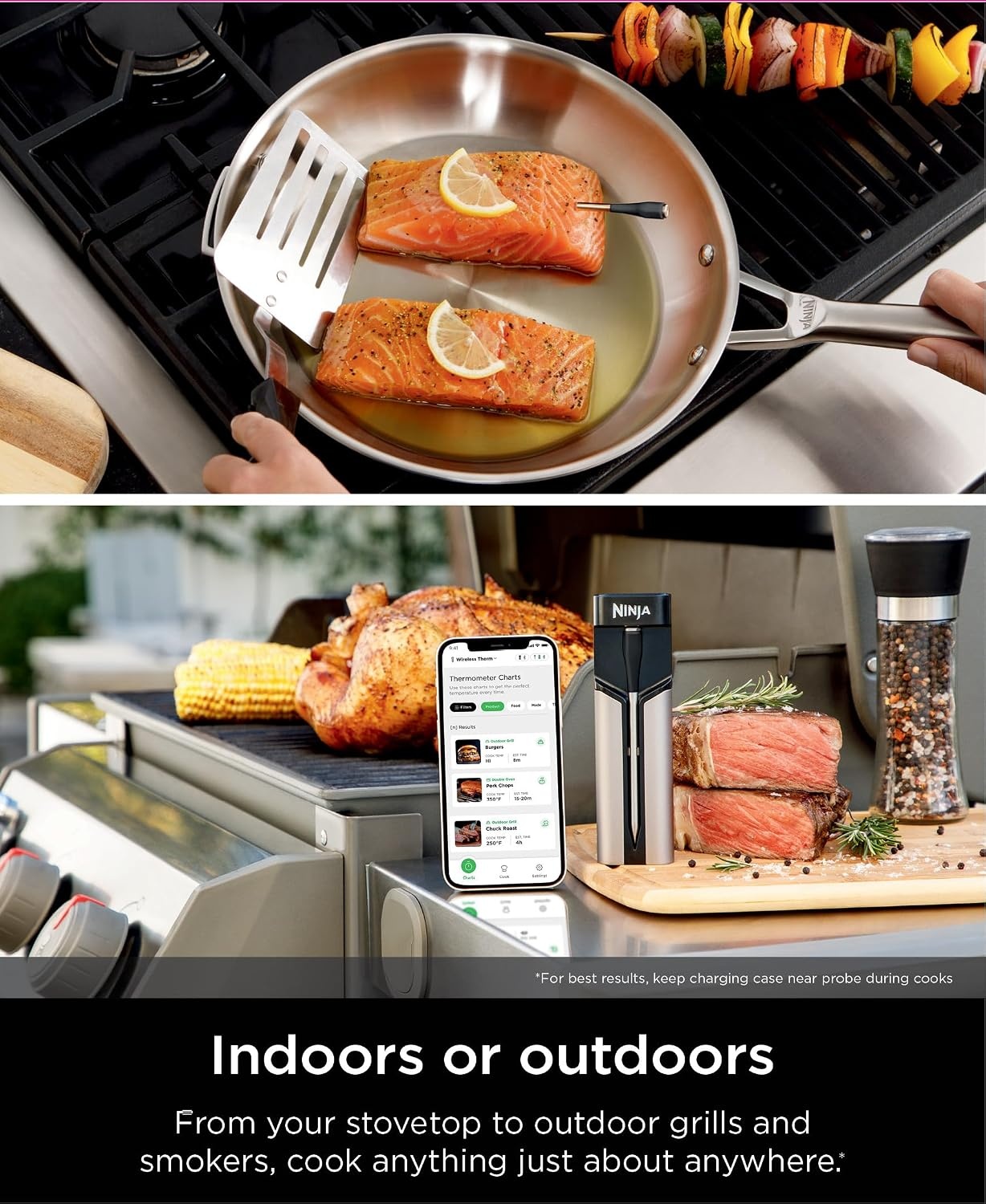 image:imageNinja ProChef Indoor amp Outdoor Wireless Meat Thermometer for Grill Oven Smoking Roasting Air Frying Flame Resistant Long Battery Life Bluetooth Waterproof WP100C Canadian Version