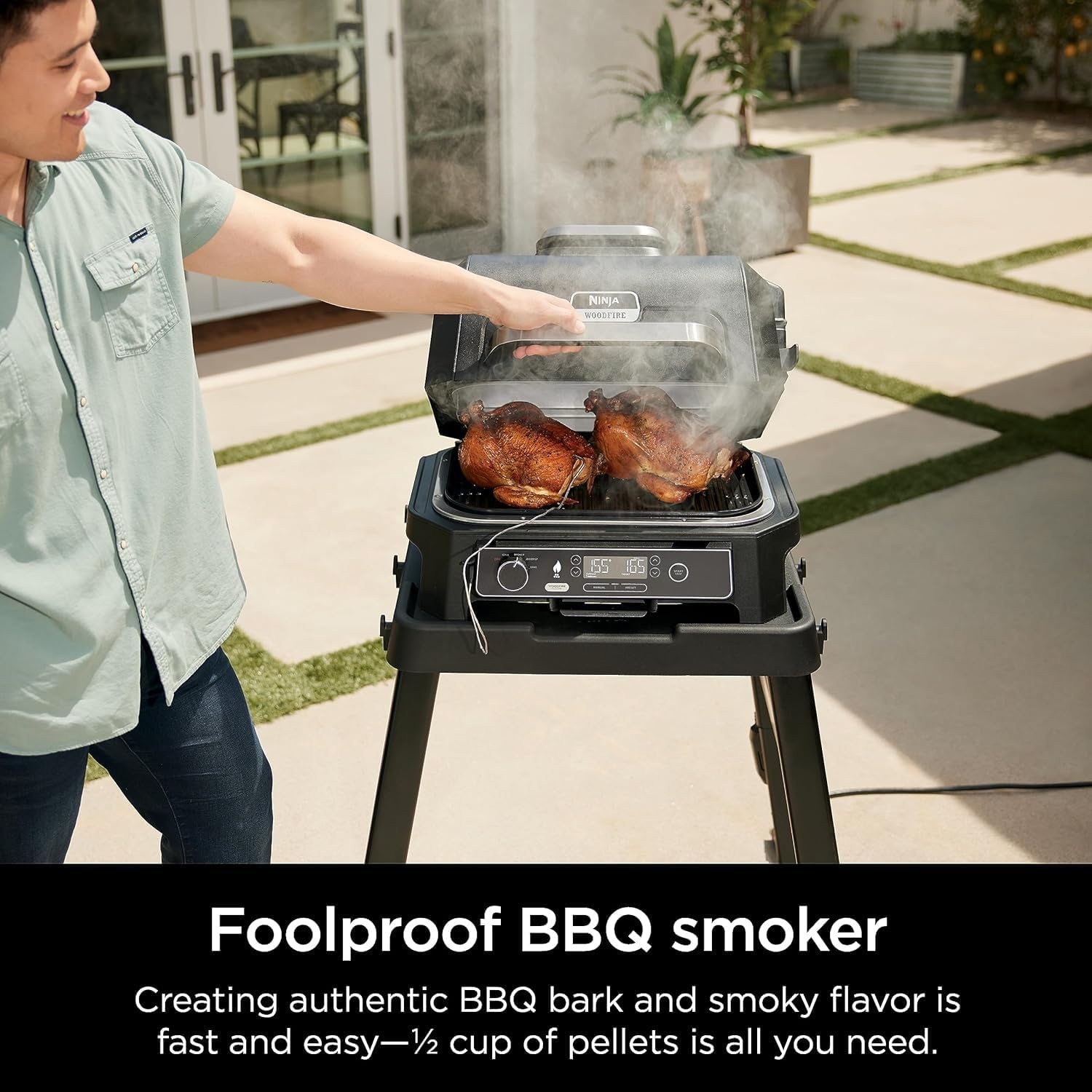 image:imageNinja Woodfire ProXL Outdoor Grill amp Smoker Thermometer 4in1 Master Grill BBQ Smoker Outdoor Air Fryer Bake Portable Electric Grill Renewed Cinnamon