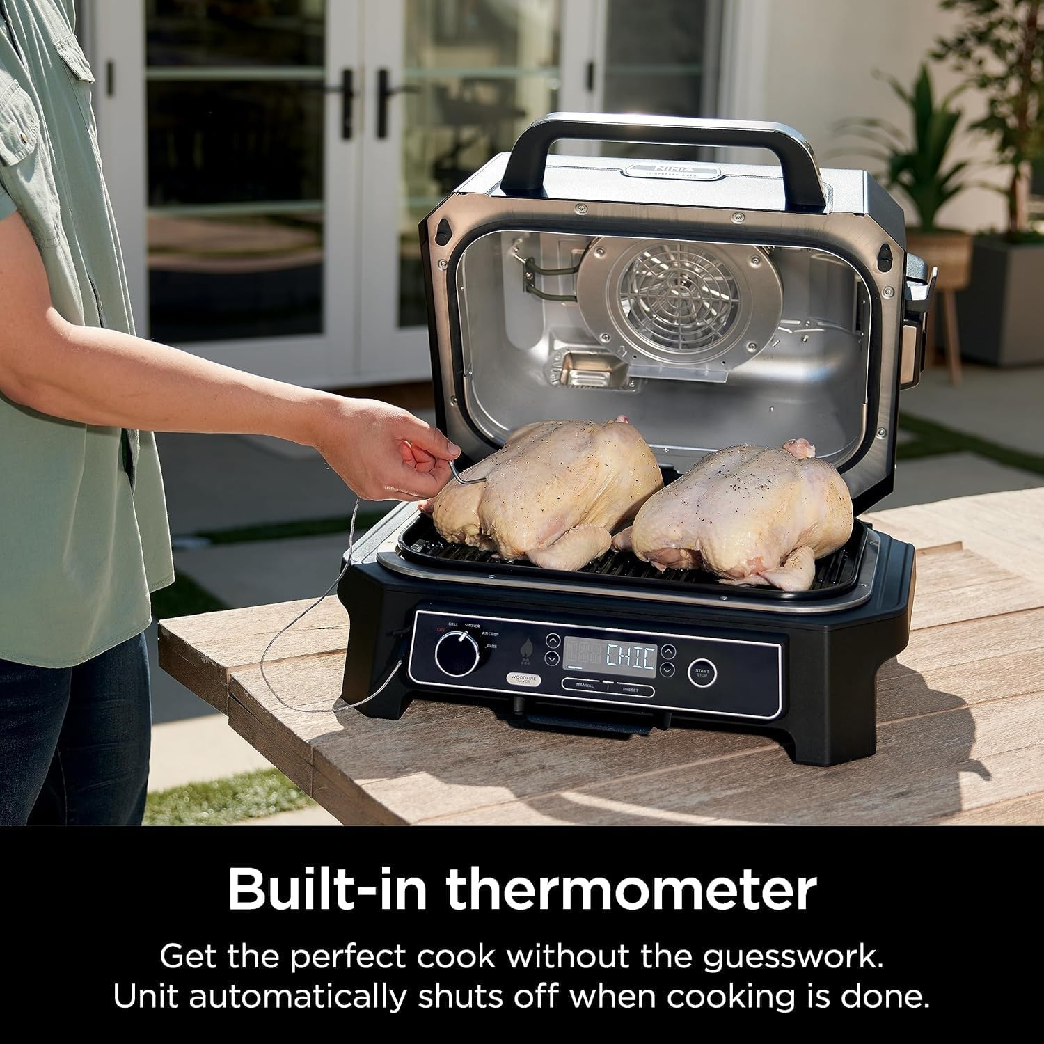 image:imageNinja Woodfire ProXL Outdoor Grill amp Smoker Thermometer 4in1 Master Grill BBQ Smoker Outdoor Air Fryer Bake Portable Electric Grill Renewed Cinnamon