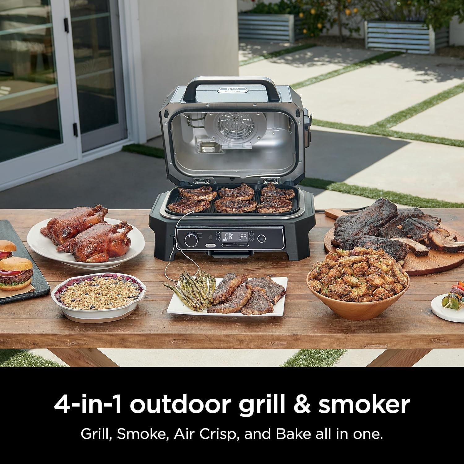 image:imageNinja Woodfire ProXL Outdoor Grill amp Smoker Thermometer 4in1 Master Grill BBQ Smoker Outdoor Air Fryer Bake Portable Electric Grill Renewed Cinnamon