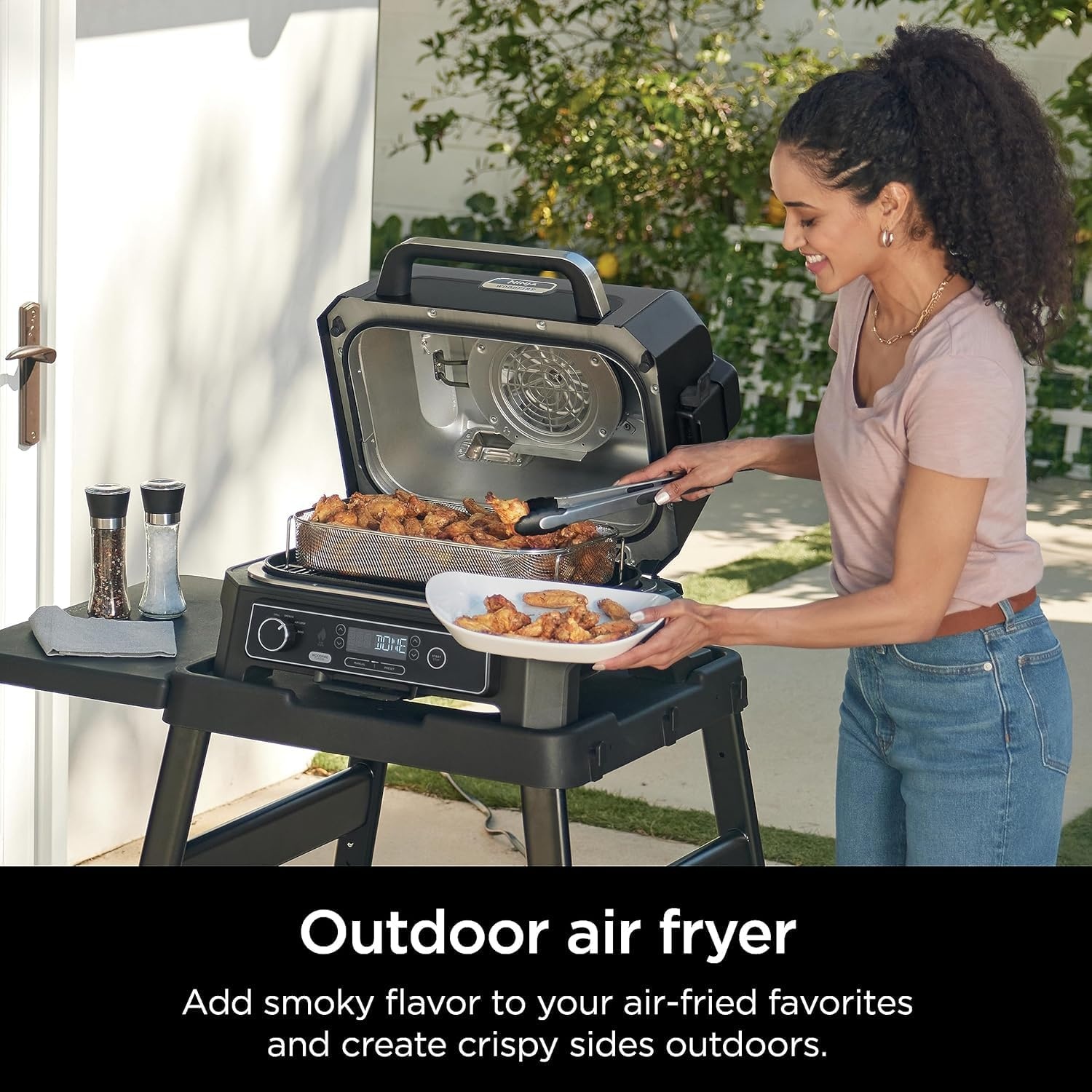 image:imageNinja Woodfire ProXL Outdoor Grill amp Smoker Thermometer 4in1 Master Grill BBQ Smoker Outdoor Air Fryer Bake Portable Electric Grill Renewed Cinnamon