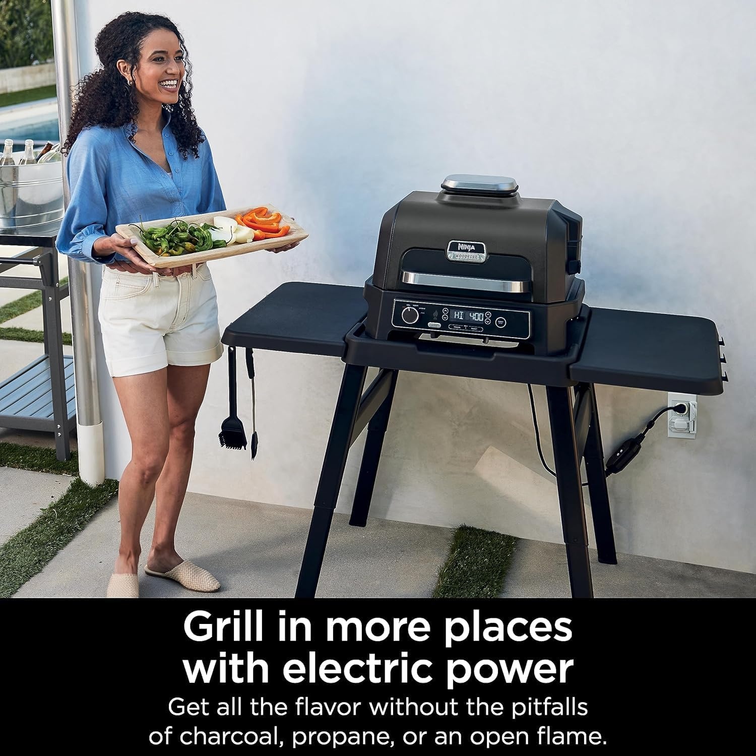 image:imageNinja Woodfire ProXL Outdoor Grill amp Smoker Thermometer 4in1 Master Grill BBQ Smoker Outdoor Air Fryer Bake Portable Electric Grill Renewed Cinnamon