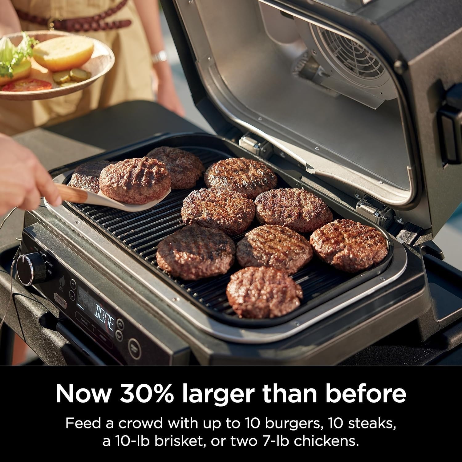 image:imageNinja Woodfire ProXL Outdoor Grill amp Smoker Thermometer 4in1 Master Grill BBQ Smoker Outdoor Air Fryer Bake Portable Electric Grill Renewed Cinnamon