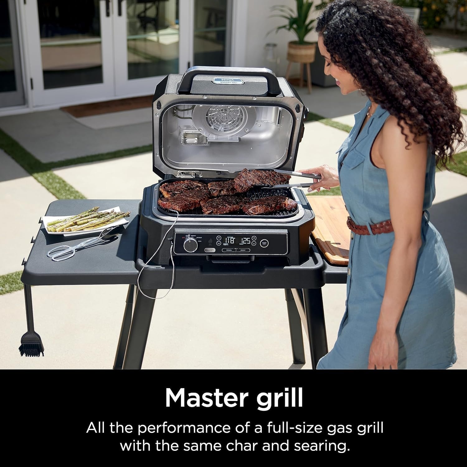 image:imageNinja Woodfire ProXL Outdoor Grill amp Smoker Thermometer 4in1 Master Grill BBQ Smoker Outdoor Air Fryer Bake Portable Electric Grill Renewed Cinnamon