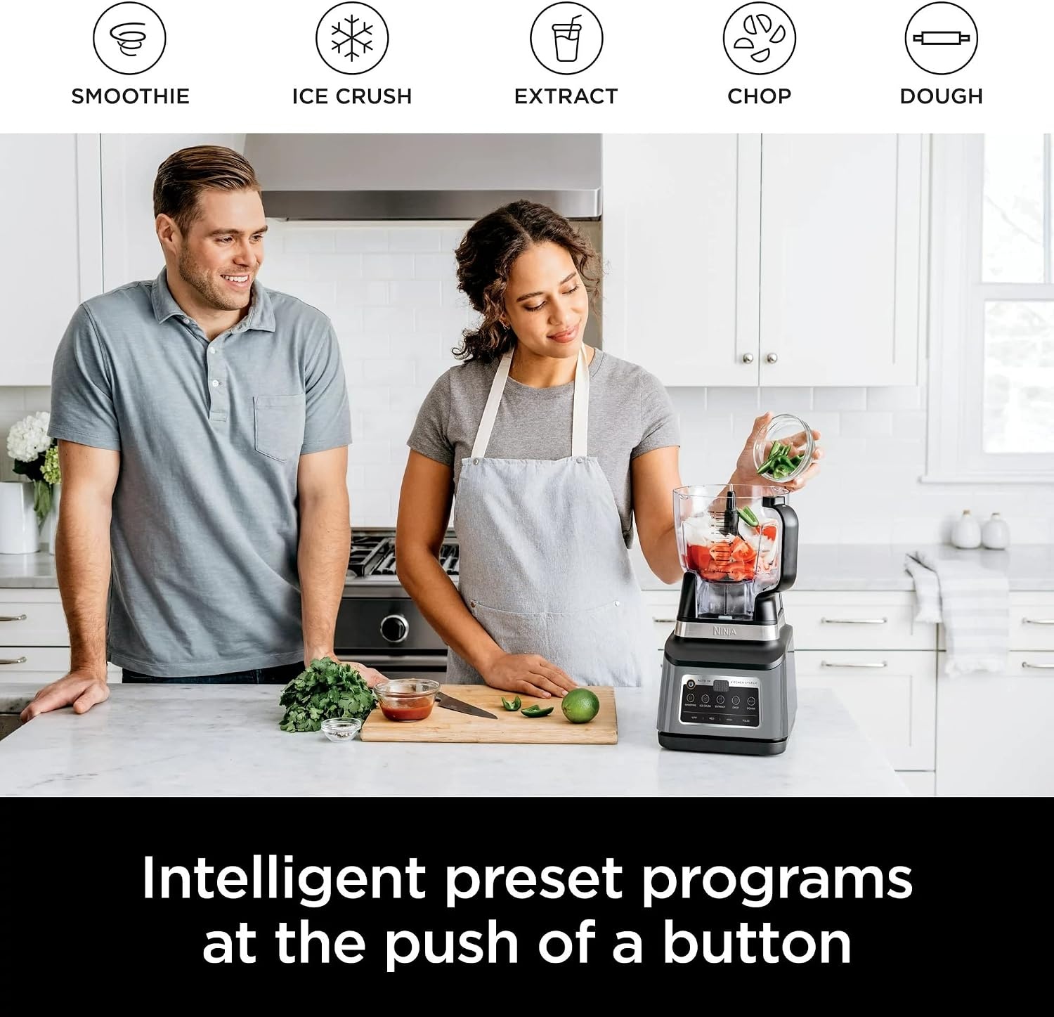 image:imageNinja BN800 Professional Plus Kitchen System 1400 WP 5 Functions for Smoothies Chopping Dough amp More with Auto IQ 72oz Blender Pitcher 64oz Processor Bowl 24oz ToGo Cup Grey Renewed